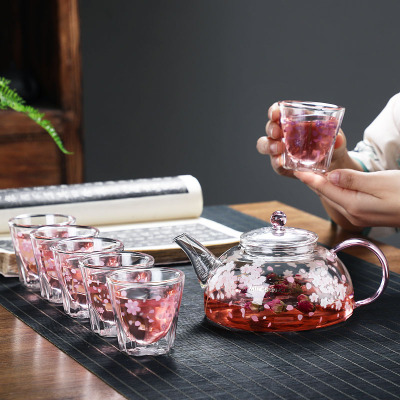 明尚德耐热玻璃茶具礼品套装家用日式茶壶茶杯七件套礼盒