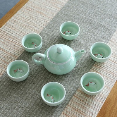 龙泉青瓷冰裂茶具陶瓷套装家用简约泡茶壶茶杯整套玻璃功夫茶具