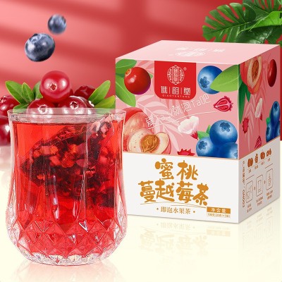 谯韵堂 蜜桃蔓越莓茶100g/盒 三角包款蓝莓干蜜桃干玫瑰茄水果茶 