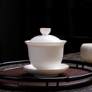 薄胎甜白瓷盖碗茶杯大号功夫茶具三才单个家用羊脂玉泡茶碗防烫