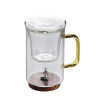 四喜泡茶杯 内银饰水杯耐热过滤玻璃茶杯带把带盖茶水分离杯