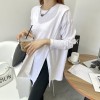 不规则开叉t恤女秋装新款2022韩版设计感宽松纯棉中长款长袖上衣