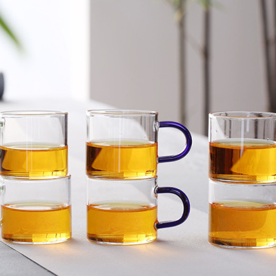 耐高温玻璃小茶杯彩把杯耐热杯子品茶杯功夫茶具高硼硅玻璃品茗杯