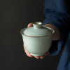 景德镇天青汝窑陶瓷茶碗三才盖碗开片可养功夫茶具单个大号泡茶碗