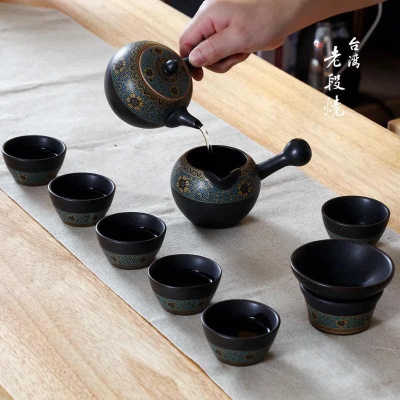 黑陶功夫茶具套装 家用小简约现代中式6人老段烧陶瓷茶杯茶壶整套