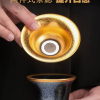 蓝麒麟建盏茶具24K金盏盖碗茶具套装家用金油滴天目窑变陶瓷茶具
