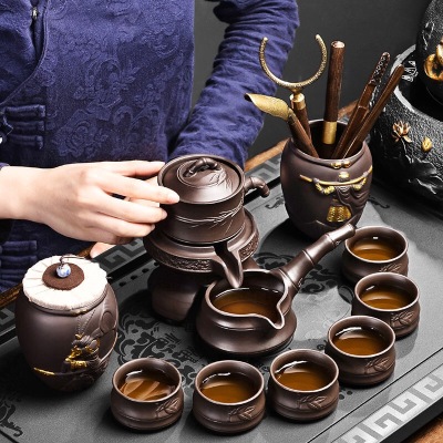 懒人茶具套装高档自动功夫茶具茶杯家用紫砂石磨泡茶器喝茶壶