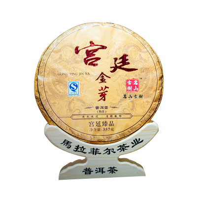 云南省勐海普洱茶2008年宫廷金芽老料茶熟茶饼茶357g农产品