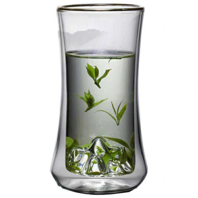 高鹏玻璃杯 新款创意观山杯 加厚透明单层带把绿茶杯 景观泡茶杯