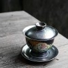 日式手工贴花盖碗陶瓷三才盖碗泡茶器功夫茶具配件白瓷大号泡茶碗